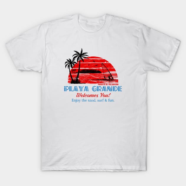 Red Sun - Playa Grande T-Shirt by mazarronsouvenirs